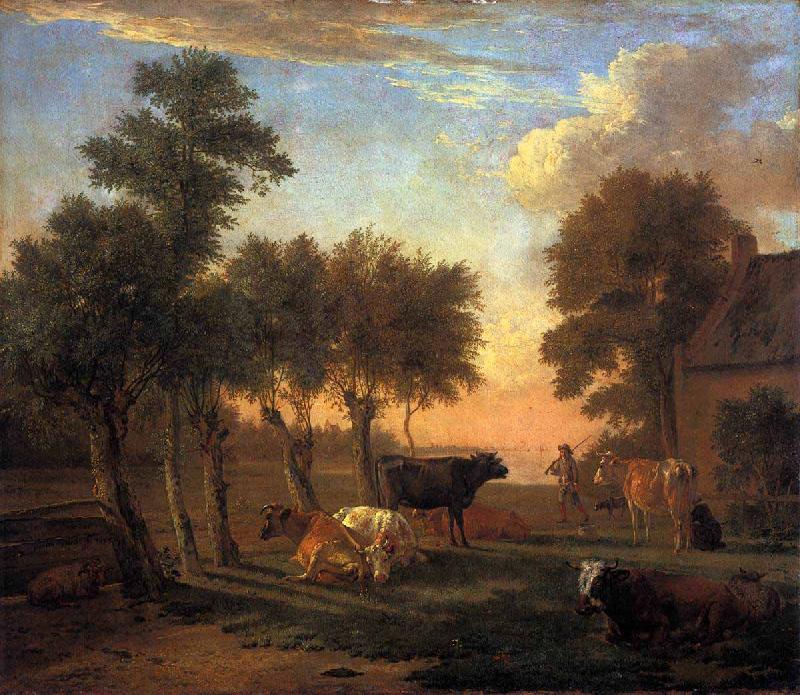 paulus potter Cows in a meadow near a farm oil painting image